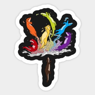 Rainbow Otters Sticker